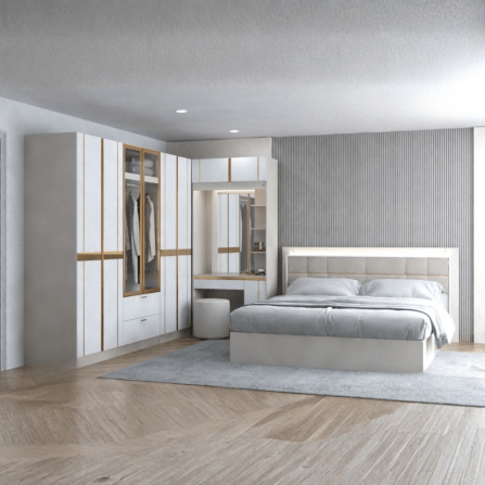 ชุดห้องนอน + ที่นอนสปริง 6 ฟุต WISDOM DESIGN FURNITURE รุ่น RACHEL80/160 สีขาว/ครีม_7